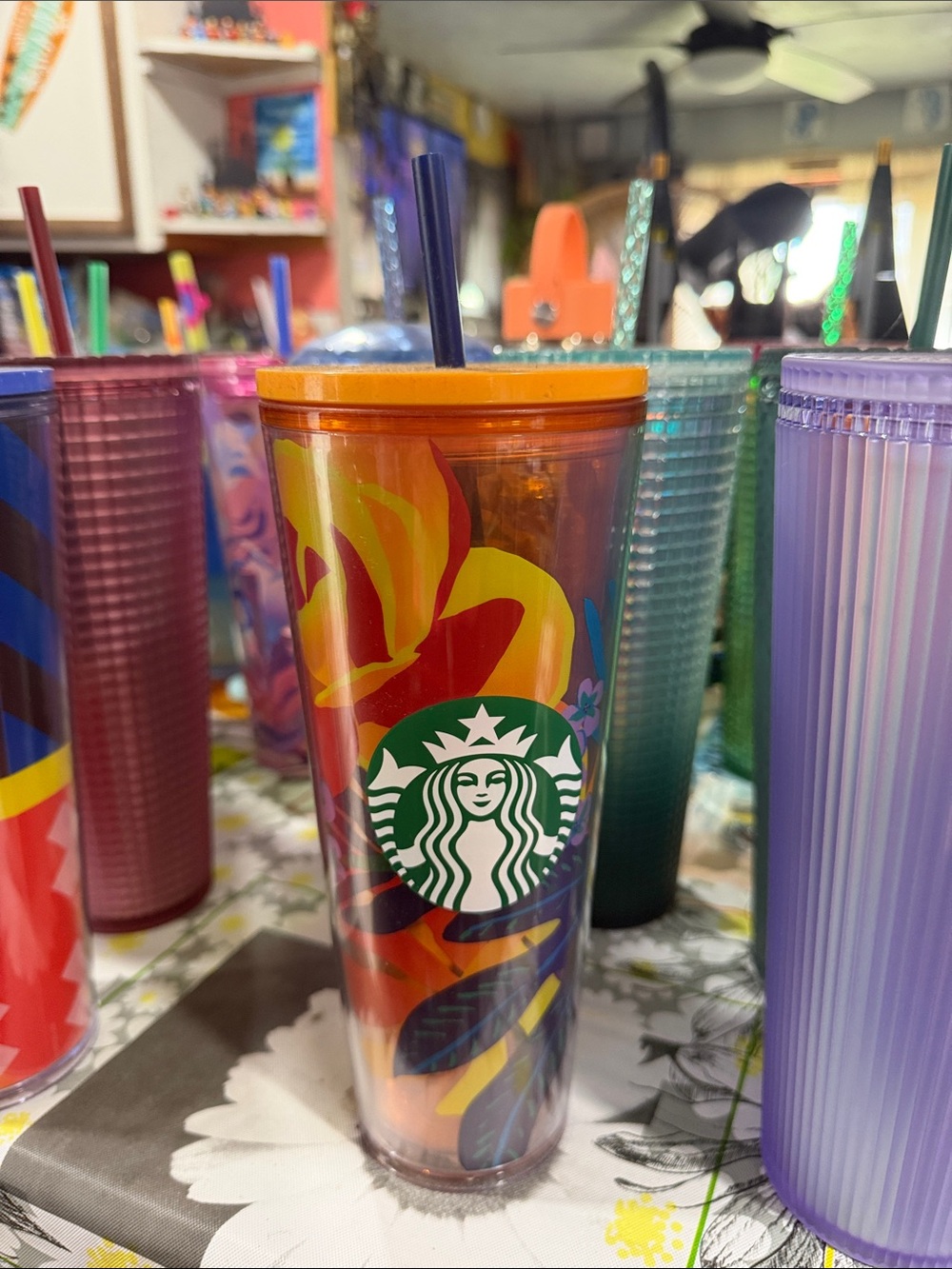 Starbucks Iridescent Purple Tumbler with Leaf Design